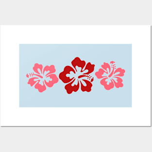 Hibiscus Flowers In Red And Pink Posters and Art